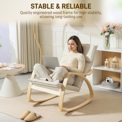 Comfortable Relax Rocking Chair, Upholstered Lounge Chair Recliner With High Back And Headrest For Living Room, Bedroom, Cream White