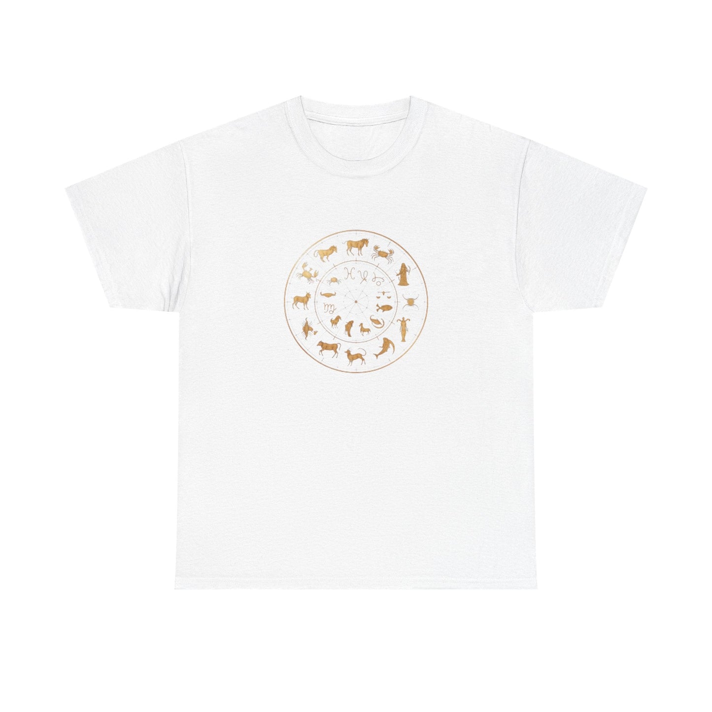 White Animal Silhouette Tee with circular animal print design, casual 100% cotton short sleeve shirt